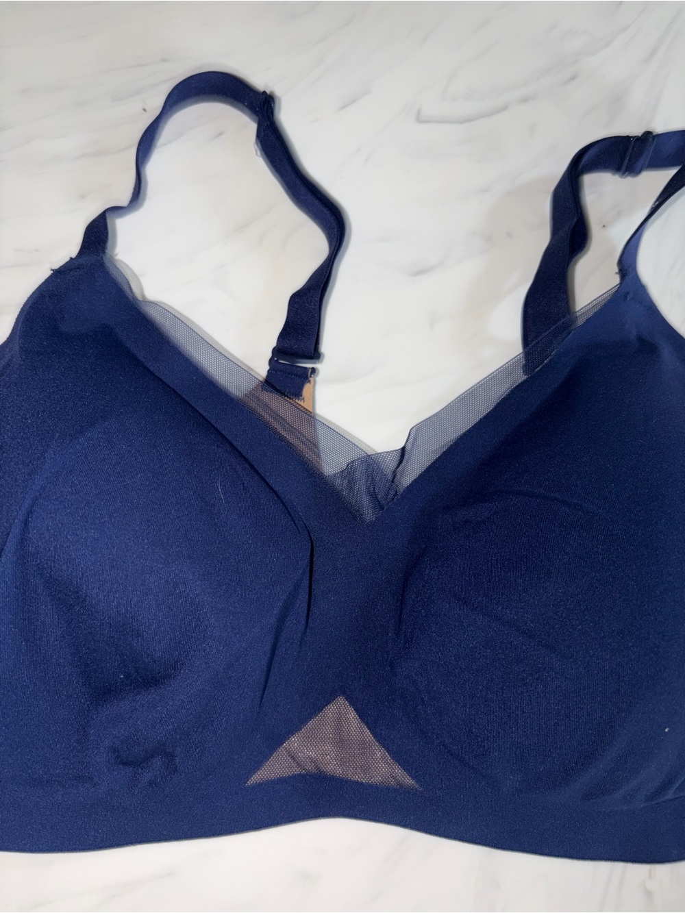 Honeylove size L seamless wireless bra 38b 38c navy blue mesh molded cups - Picture 2 of 3